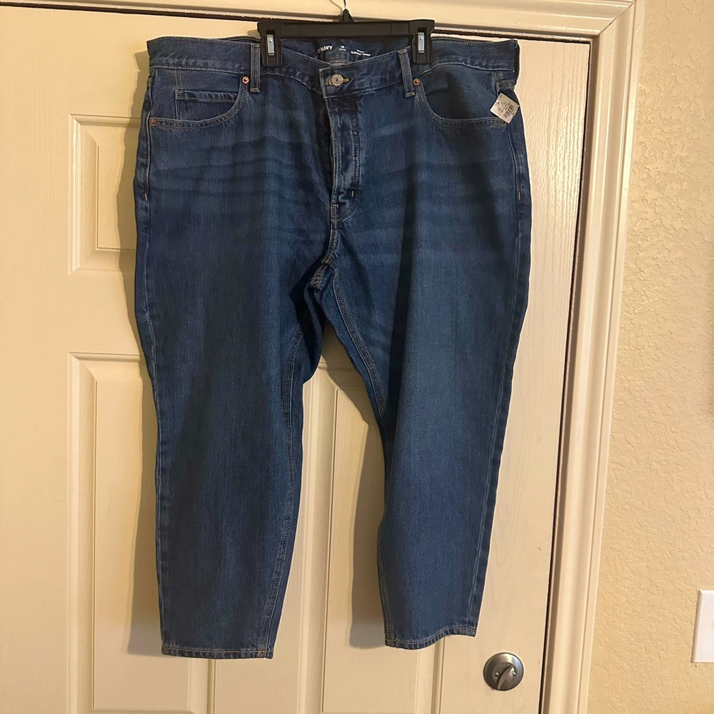 Old Navy Petite Mid rise Slouchy Taper Jean with button fly some distressing